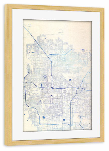 Poster mit Rahmen kiefer "Las-Vegas USA Blue Infusion Map I" artboxONE - Städte,Reise,Kartografie - Städte,Stadtkarte,Wasserfarbe,Rosequartz
