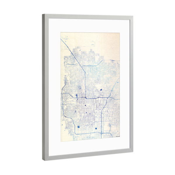 Poster mit Rahmen Silber "Las-Vegas USA Blue Infusion Map I" artboxONE - Städte,Reise,Kartografie - Städte,Stadtkarte,Wasserfarbe,Rosequartz
