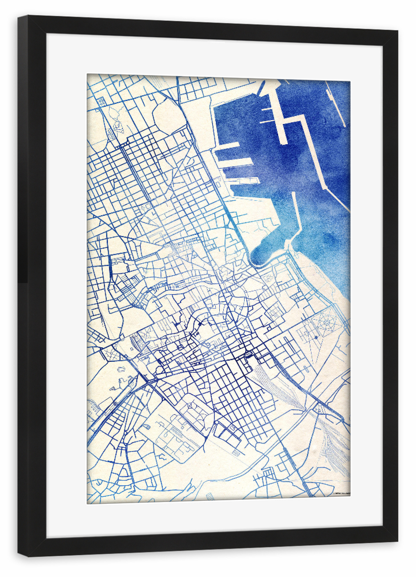 Poster mit Rahmen schwarz "Palermo Italien Blue Infusion Map II" artboxONE - Städte,Reise,Kartografie - Städte,Stadtkarte,Wasserfarbe,Rosequartz