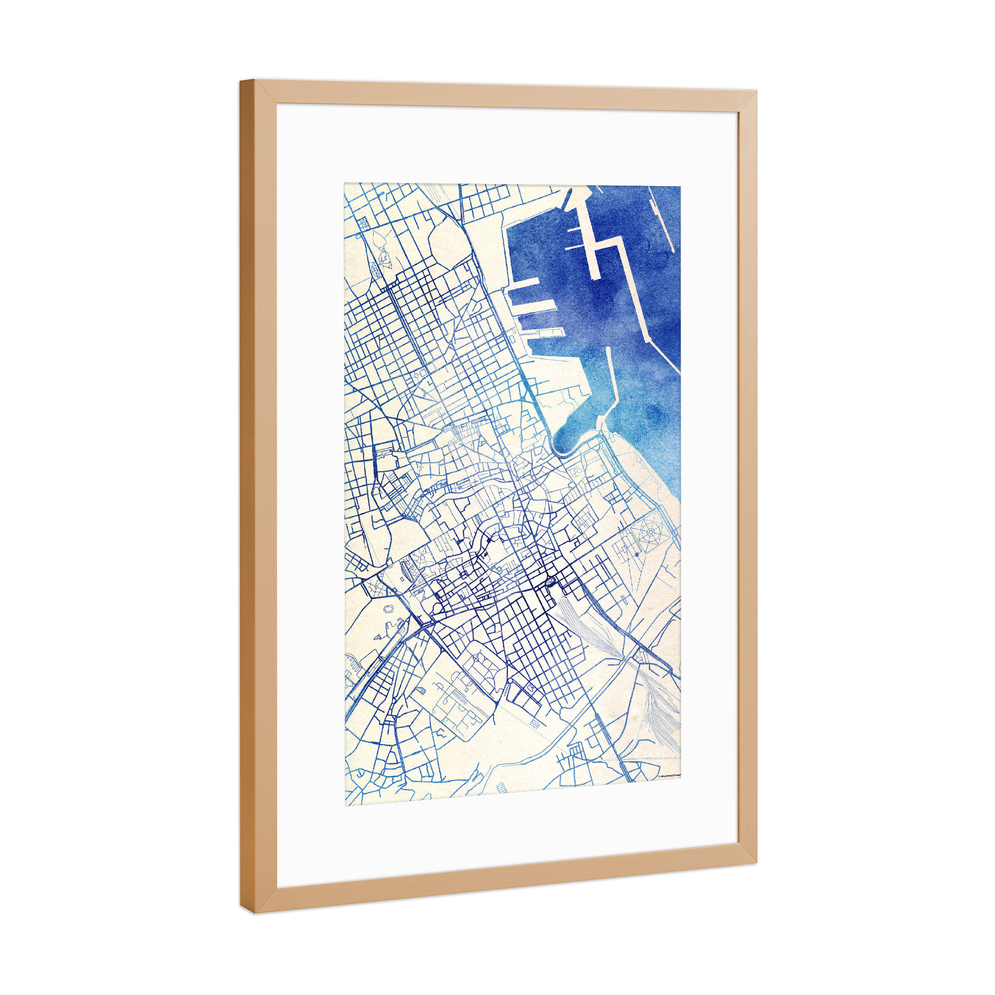 Poster mit Rahmen Kupfer "Palermo Italien Blue Infusion Map II" artboxONE - Städte,Reise,Kartografie - Städte,Stadtkarte,Wasserfarbe,Rosequartz