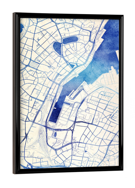 Poster mit schwarzem Rahmen "Kiel Deutschland Blue Infusion Map I" artboxONE - Städte,Reise,Kartografie - Städte,Stadtkarte,Wasserfarbe,Rosequartz