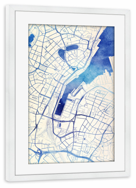 Poster mit Rahmen weiß "Kiel Deutschland Blue Infusion Map I" artboxONE - Städte,Reise,Kartografie - Städte,Stadtkarte,Wasserfarbe,Rosequartz