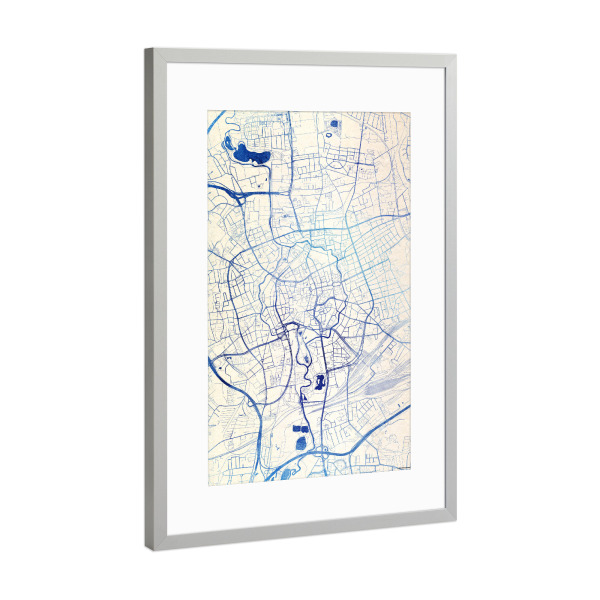 Poster mit Rahmen Silber "Braunschweig Deutschland Blue Infusion Map I" artboxONE - Städte,Reise,Kartografie