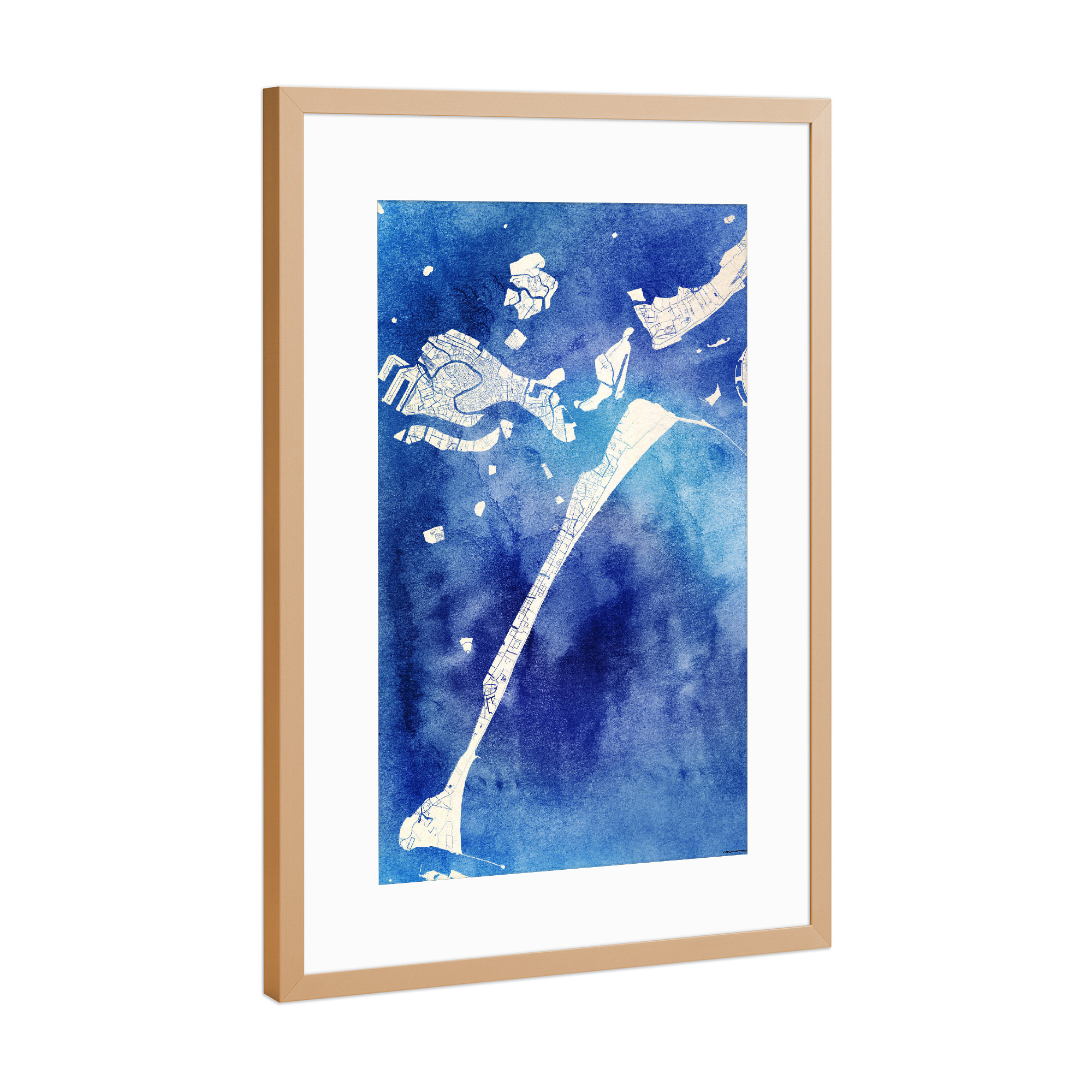 Poster mit Rahmen Kupfer "Venedig Italien Blue Infusion Map I" artboxONE - Städte,Reise,Kartografie - Städte,Stadtkarte,Wasserfarbe,Rosequartz