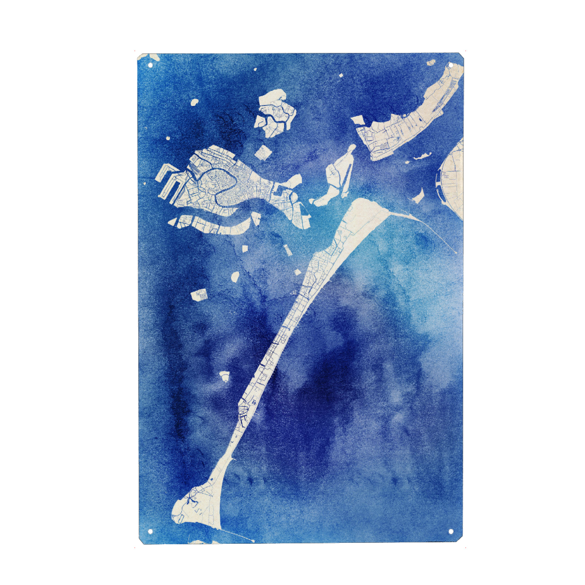 Holzbild "Venedig Italien Blue Infusion Map I" artboxONE - Städte,Reise,Kartografie - Städte,Stadtkarte,Wasserfarbe,Rosequartz