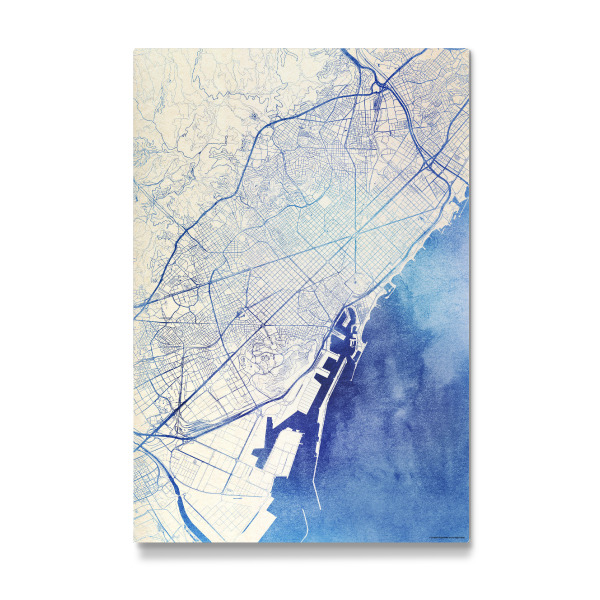 Galerie-Print "Barcelona Spanien Blue Infusion Map I" 30x20 cm artboxONE