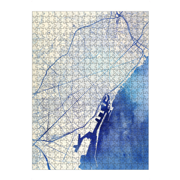 Puzzle Ravensburger "Barcelona Spanien Blue Infusion Map I" artboxONE - Städte,Reise,Kartografie - Städte,Stadtkarte,Wasserfarbe,Rosequartz