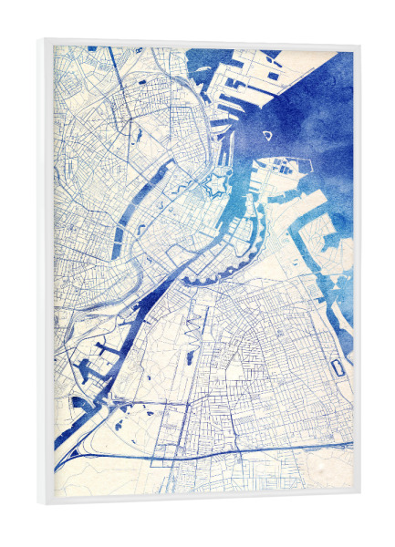 Poster mit weißem Rahmen "København Dänemark Blue Infusion Map I" artboxONE - Städte,Reise,Kartografie - Städte,Stadtkarte,Wasserfarbe,Rosequartz