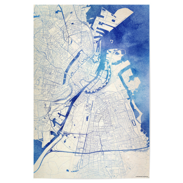 Poster 30x20 cm "København Dänemark Blue Infusion Map I" artboxONE - Städte,Reise,Kartografie - Städte,Stadtkarte,Wasserfarbe,Rosequartz