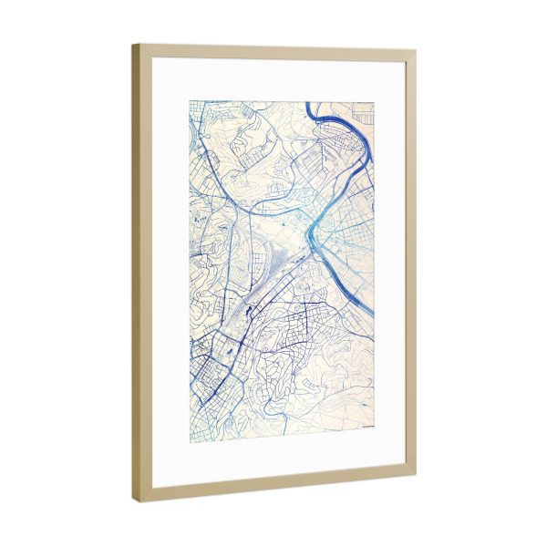 Poster mit Rahmen Gold "Stuttgart Deutschland Blue Infusion Map I" artboxONE - Städte,Reise,Kartografie - Städte,Stadtkarte,Wasserfarbe,Rosequartz