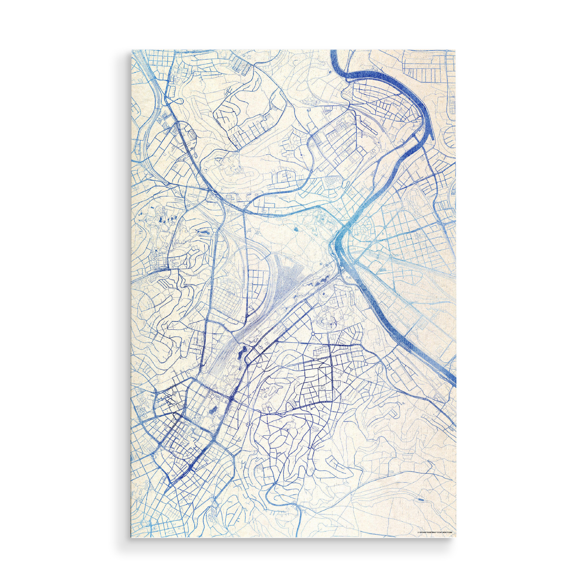 Holzbild "Stuttgart Deutschland Blue Infusion Map I" artboxONE - Städte,Reise,Kartografie - Städte,Stadtkarte,Wasserfarbe,Rosequartz