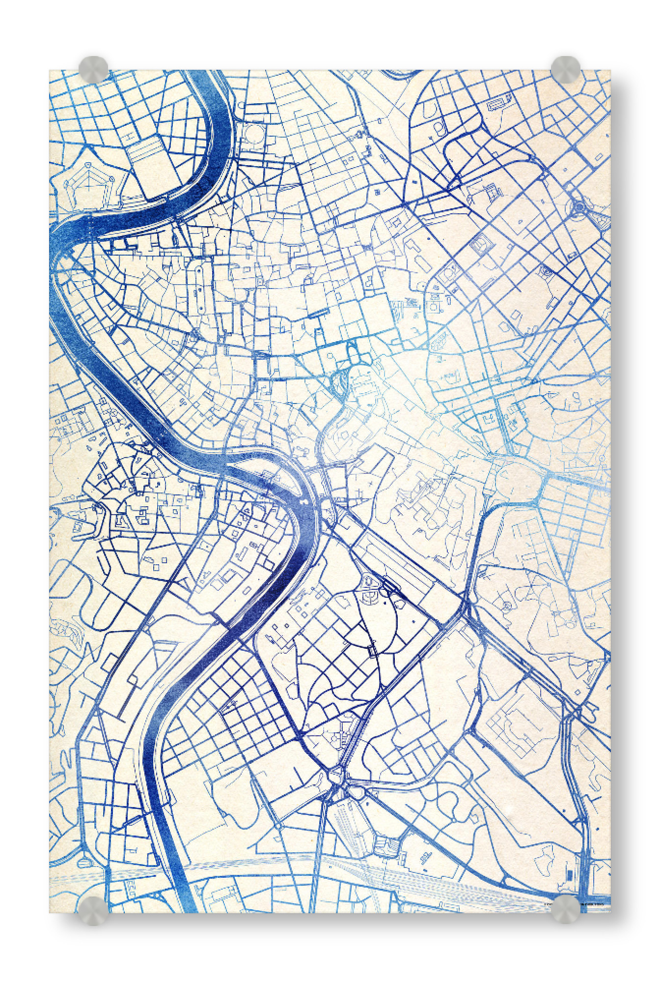 Acrylglasbild "Rom Italien Blue Infusion Map II" artboxONE - Städte,Reise,Kartografie - Städte,Stadtkarte,Wasserfarbe,Rosequartz