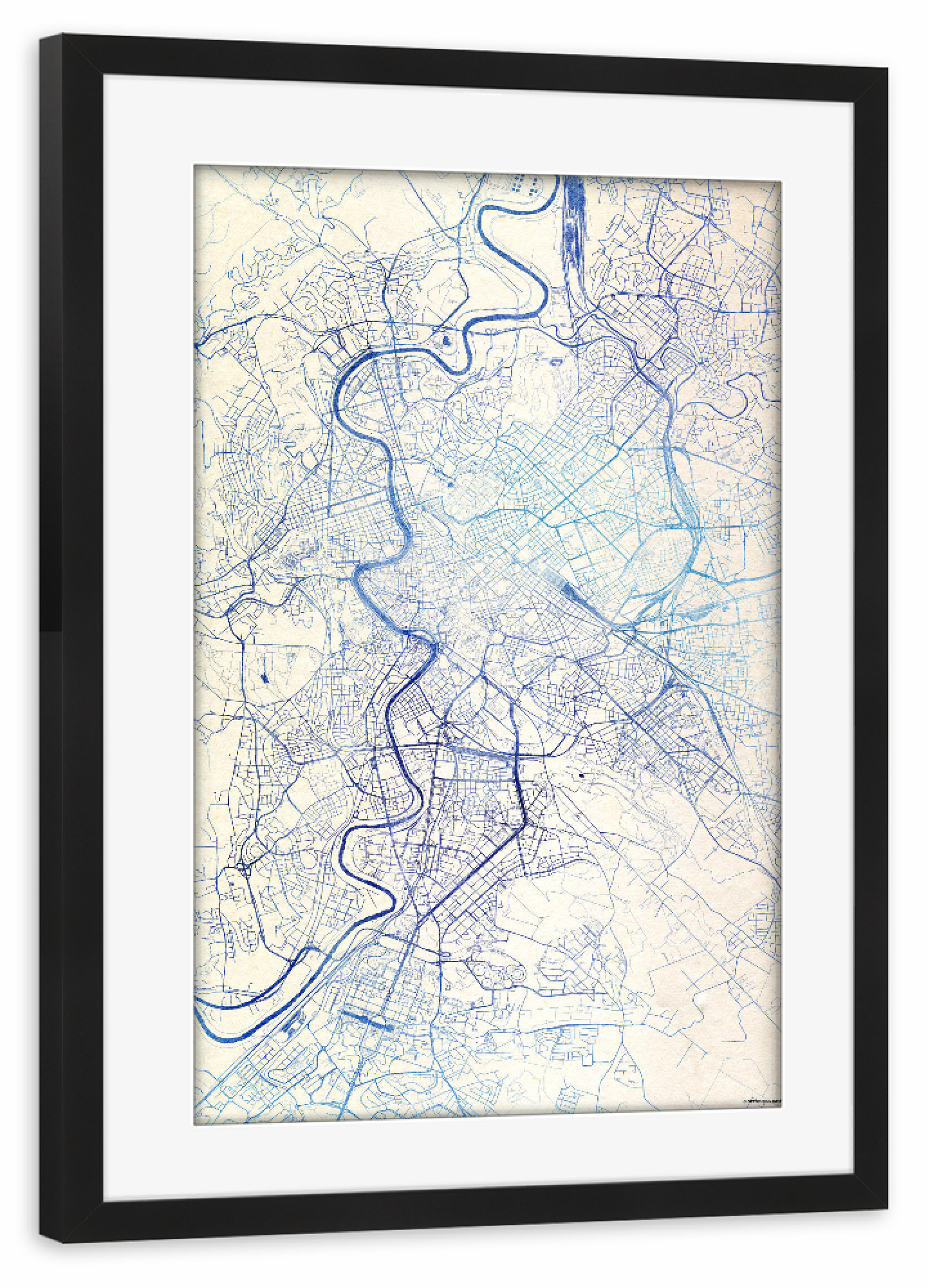 Poster mit Rahmen schwarz "Rom Italien Blue Infusion Map I" artboxONE - Städte,Reise,Kartografie - Städte,Stadtkarte,Wasserfarbe,Rosequartz