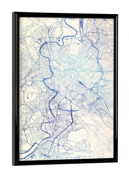 Poster mit schwarzem Rahmen "Rom Italien Blue Infusion Map I" artboxONE - Städte,Reise,Kartografie - Städte,Stadtkarte,Wasserfarbe,Rosequartz