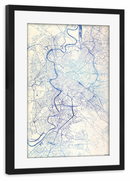 Poster mit Rahmen schwarz "Rom Italien Blue Infusion Map I" artboxONE - Städte,Reise,Kartografie - Städte,Stadtkarte,Wasserfarbe,Rosequartz