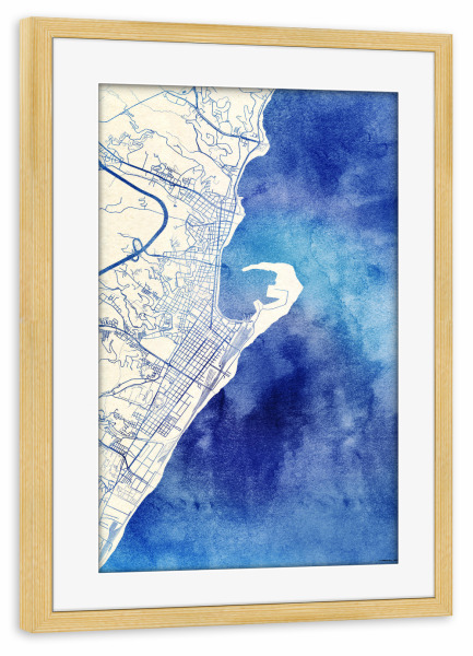 Poster mit Rahmen kiefer "Messina Italien Blue Infusion Map I" artboxONE - Städte,Reise,Kartografie - Städte,Stadtkarte,Wasserfarbe,Rosequartz