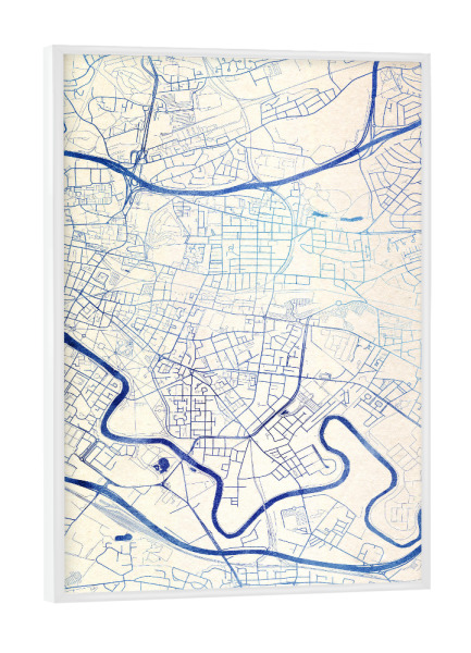Poster mit weißem Rahmen "Glasgow Schottland Blue Infusion Map II" artboxONE - Städte,Reise,Kartografie - Städte,Stadtkarte,Wasserfarbe,Rosequartz