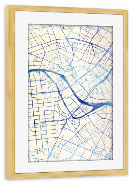 Poster mit Rahmen kiefer "Berlin Deutschland Blue Infusion Map III" artboxONE - Städte,Reise,Kartografie - Städte,Stadtkarte,Wasserfarbe,Rosequartz