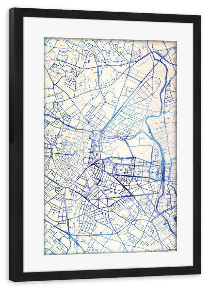 Poster mit Rahmen schwarz "Montpellier Frankreich Blue Infusion Map II" artboxONE - Städte,Reise,Kartografie