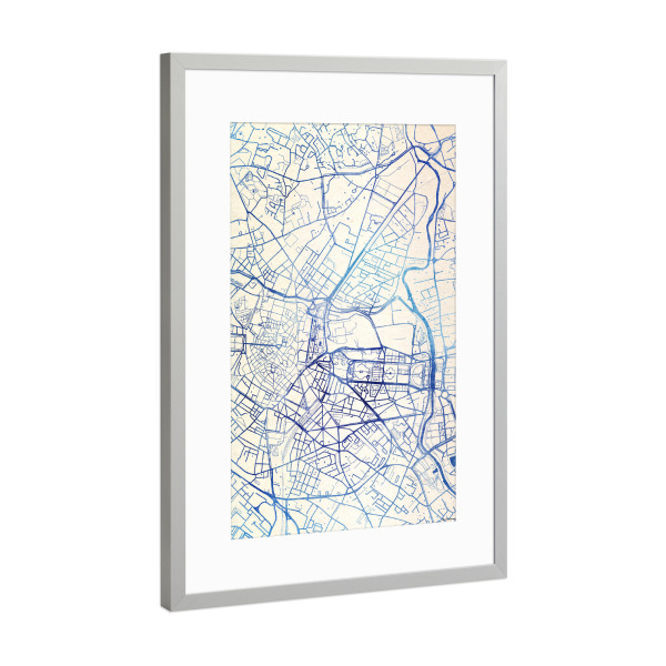 Poster mit Rahmen Silber "Montpellier Frankreich Blue Infusion Map II" artboxONE - Städte,Reise,Kartografie - Städte,Stadtkarte,Wasserfarbe,Rosequartz