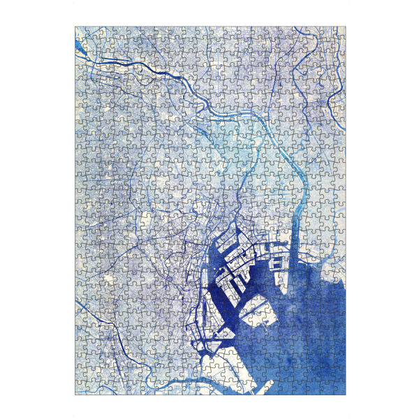 Puzzle Ravensburger "Tokio Japan Blue Infusion Map I" artboxONE - Städte,Reise,Kartografie - Städte,Stadtkarte,Wasserfarbe,Rosequartz - Bild städte
