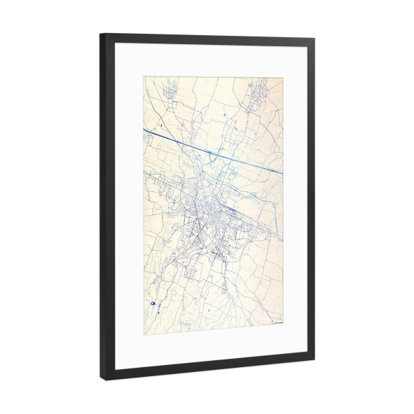 Poster mit Rahmen Schwarz (Metallic) "Reggio-nell’Emilia Italien Blue Infusion Map I" artboxONE - Städte,Reise,Kartografie