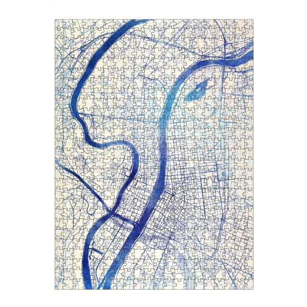artboxONE Puzzle "Lyon Frankreich Blue Infusion Map I" artboxONE - Städte,Reise,Kartografie - Städte,Stadtkarte,Wasserfarbe,Rosequartz