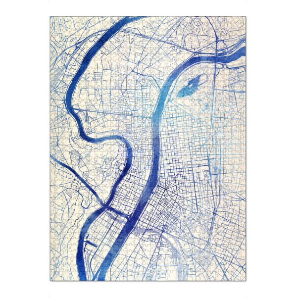 Puzzle Ravensburger "Lyon Frankreich Blue Infusion Map I" artboxONE - Städte,Reise,Kartografie - Städte,Stadtkarte,Wasserfarbe,Rosequartz