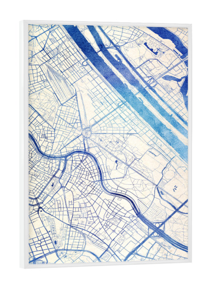 Poster mit weißem Rahmen "Wien Österreich Blue Infusion Map I" artboxONE - Städte,Reise,Kartografie - Städte,Stadtkarte,Wasserfarbe,Rosequartz