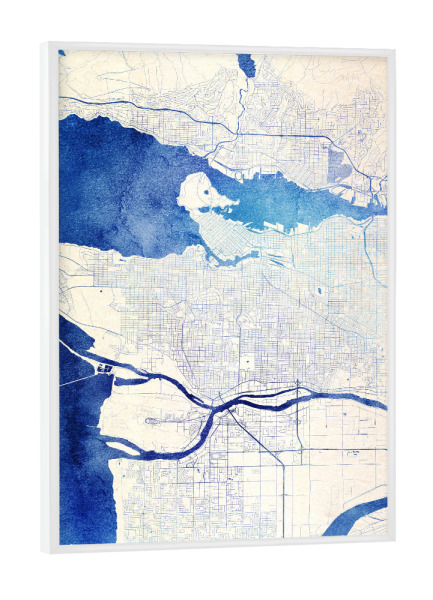 Poster mit weißem Rahmen "Vancouver Kanada Blue Infusion Map I" artboxONE - Städte,Reise,Kartografie - Städte,Stadtkarte,Wasserfarbe,Rosequartz