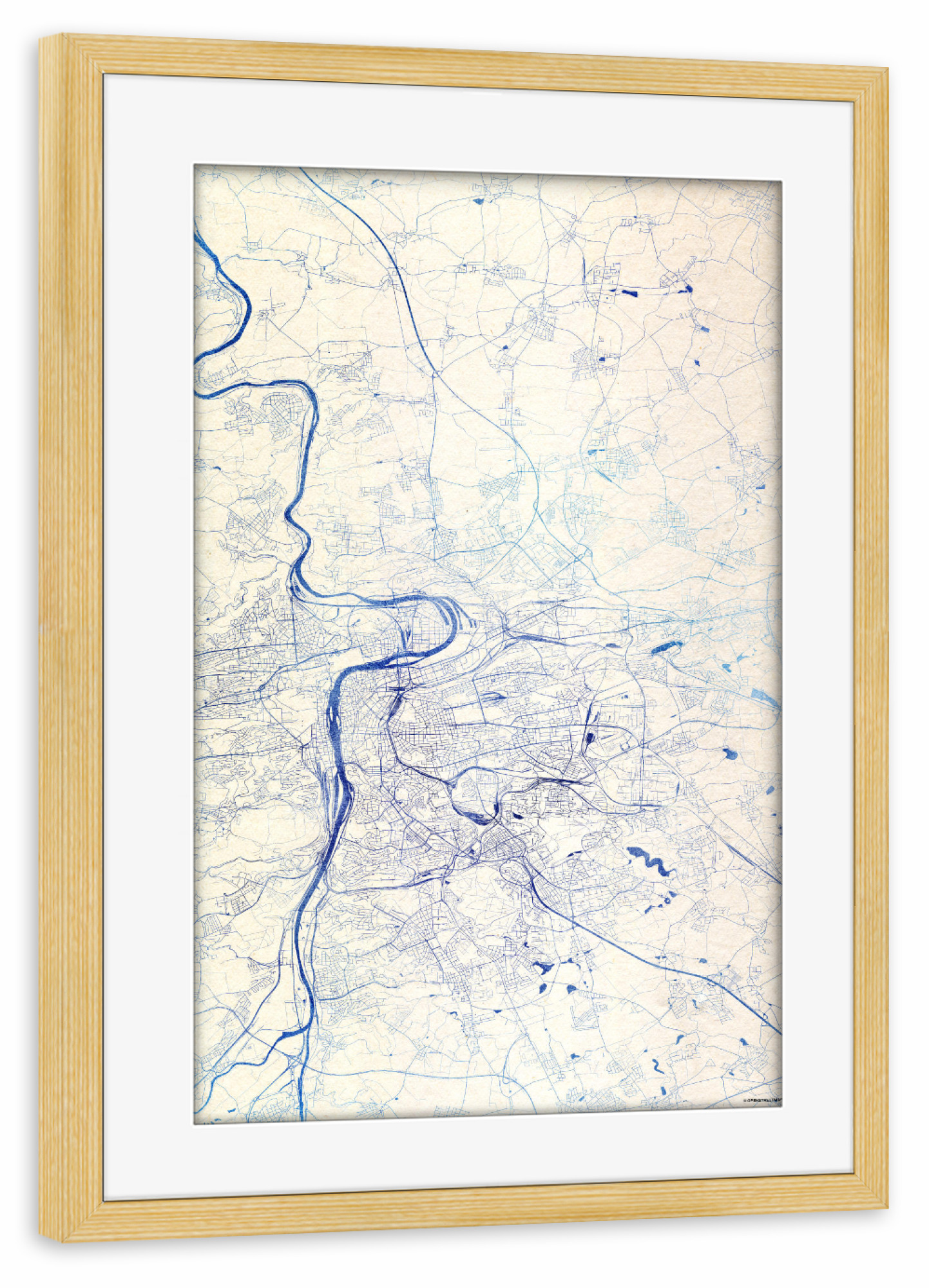 Poster mit Rahmen kiefer "Prag Tschechische-Republik Blue Infusion Map I" artboxONE - Städte,Reise,Kartografie