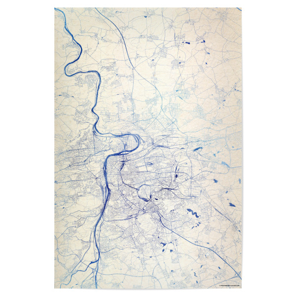 Poster 30x20 cm "Prag Tschechische-Republik Blue Infusion Map I" artboxONE - Städte,Reise,Kartografie - Städte,Stadtkarte,Wasserfarbe,Rosequartz