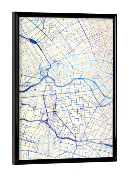 Poster mit schwarzem Rahmen "Berlin Deutschland Blue Infusion Map I" artboxONE - Städte,Reise,Kartografie - Städte,Stadtkarte,Wasserfarbe,Rosequartz