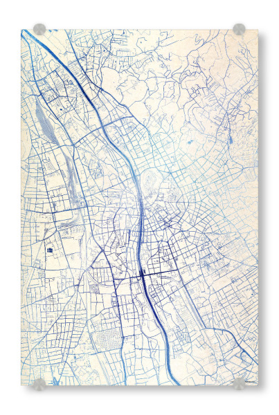Acrylglasbild "Graz Österreich Blue Infusion Map II" artboxONE - Städte,Reise,Kartografie - Städte,Stadtkarte,Wasserfarbe,Rosequartz