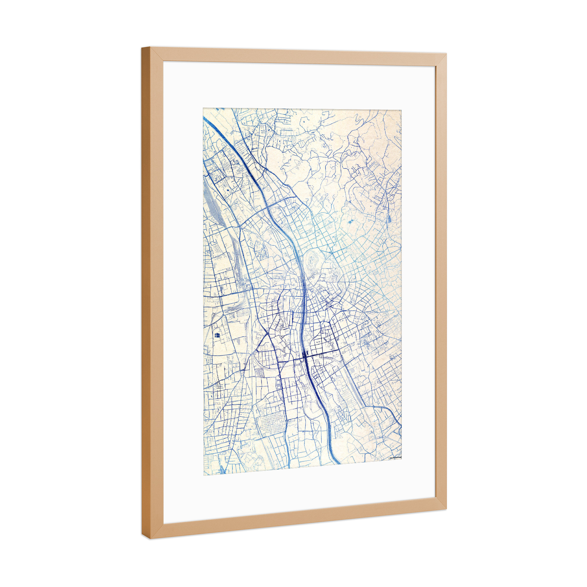 Poster mit Rahmen Kupfer "Graz Österreich Blue Infusion Map II" artboxONE - Städte,Reise,Kartografie - Städte,Stadtkarte,Wasserfarbe,Rosequartz