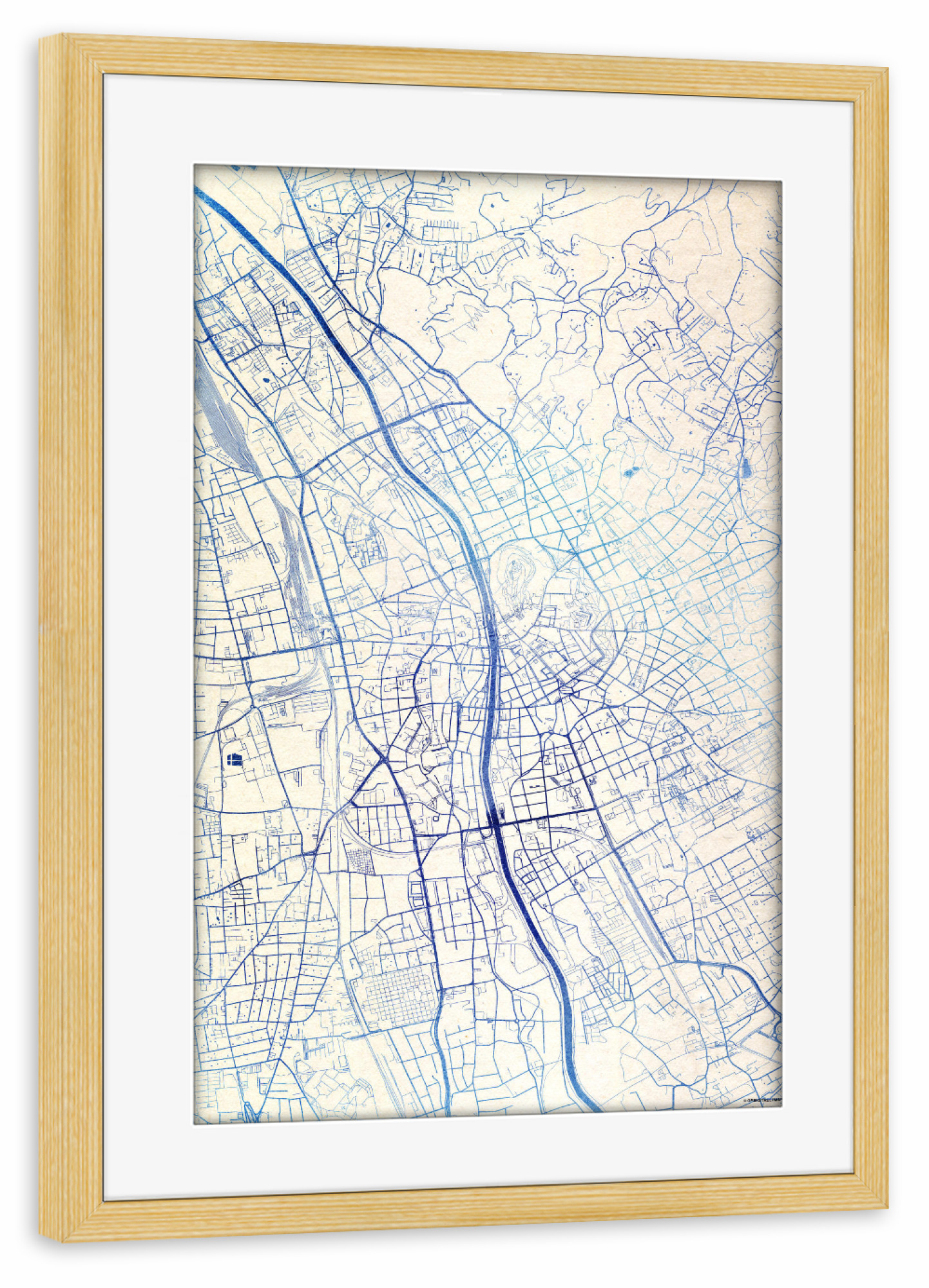 Poster mit Rahmen kiefer "Graz Österreich Blue Infusion Map II" artboxONE - Städte,Reise,Kartografie - Städte,Stadtkarte,Wasserfarbe,Rosequartz