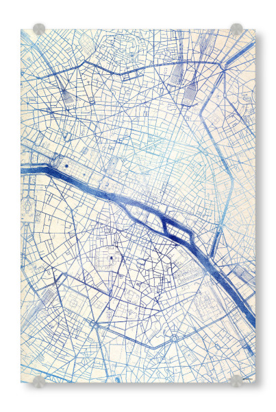 Acrylglasbild "Paris Frankreich Blue Infusion Map II" artboxONE - Städte,Reise,Kartografie - Städte,Stadtkarte,Wasserfarbe,Rosequartz