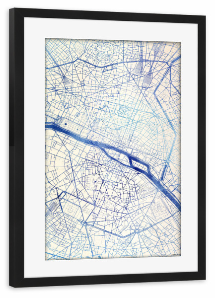 Poster mit Rahmen schwarz "Paris Frankreich Blue Infusion Map II" artboxONE - Städte,Reise,Kartografie - Städte,Stadtkarte,Wasserfarbe,Rosequartz