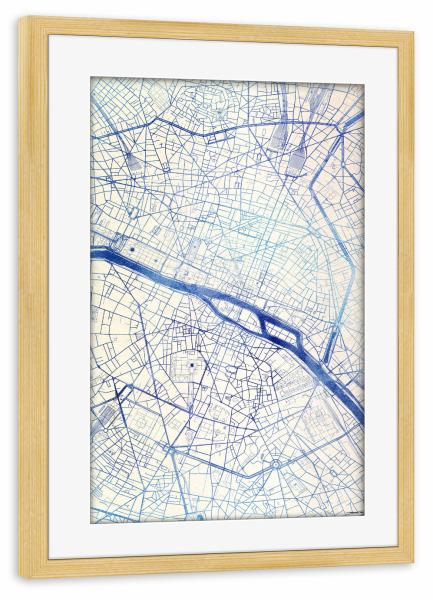 Poster mit Rahmen kiefer "Paris Frankreich Blue Infusion Map II" artboxONE - Städte,Reise,Kartografie - Städte,Stadtkarte,Wasserfarbe,Rosequartz