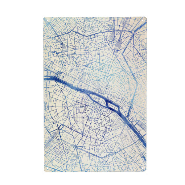 Holzbild "Paris Frankreich Blue Infusion Map II" artboxONE - Städte,Reise,Kartografie - Städte,Stadtkarte,Wasserfarbe,Rosequartz