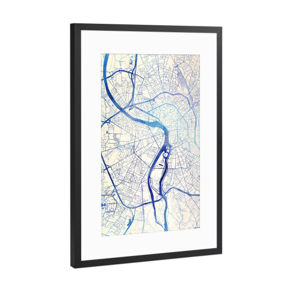 Poster mit Rahmen Schwarz (Metallic) "Toulouse Frankreich Blue Infusion Map II" artboxONE - Städte,Reise,Kartografie