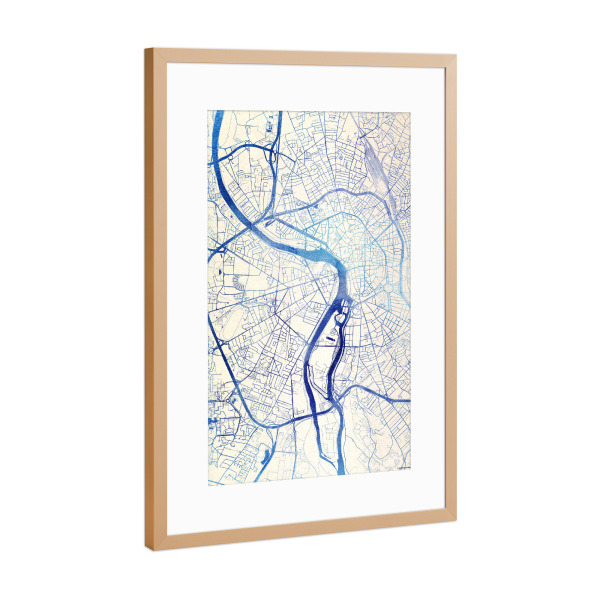 Poster mit Rahmen Kupfer "Toulouse Frankreich Blue Infusion Map II" artboxONE - Städte,Reise,Kartografie - Städte,Stadtkarte,Wasserfarbe,Rosequartz