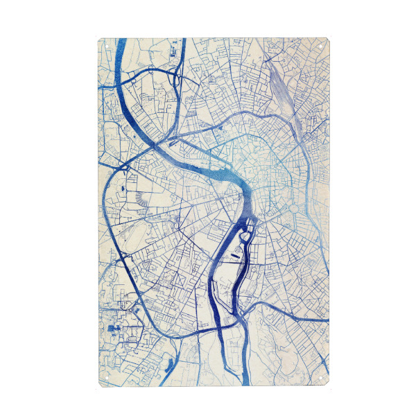 Holzbild "Toulouse Frankreich Blue Infusion Map II" artboxONE - Städte,Reise,Kartografie - Städte,Stadtkarte,Wasserfarbe,Rosequartz