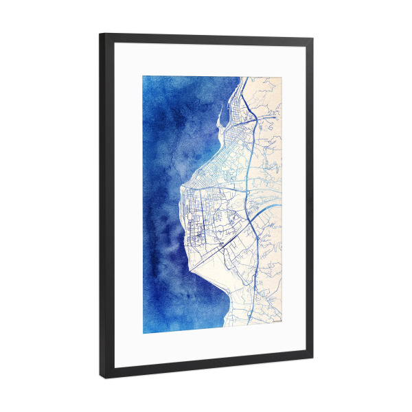 Poster mit Rahmen Schwarz (Metallic) "Reggio-Calabria Italien Blue Infusion Map I" artboxONE - Städte,Reise,Kartografie