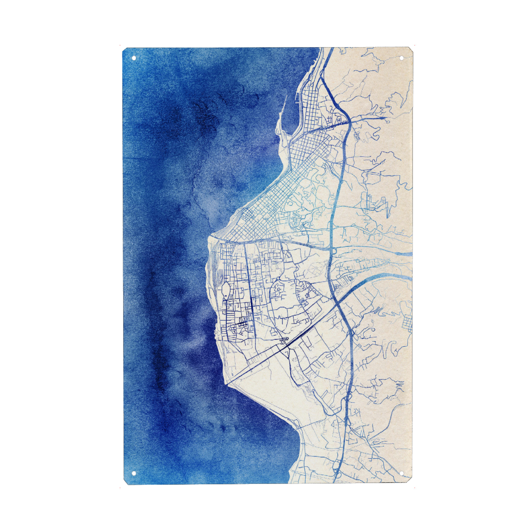 Metall Poster "Reggio-Calabria Italien Blue Infusion Map I" artboxONE - Städte,Reise,Kartografie - Städte,Stadtkarte,Wasserfarbe,Rosequartz