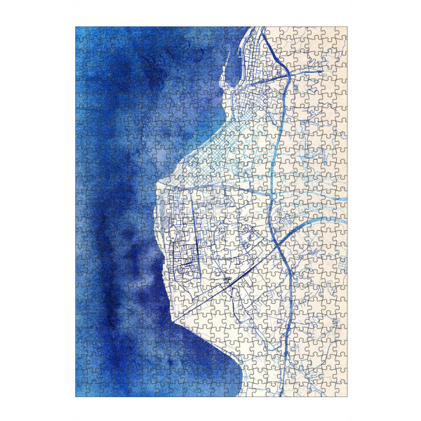 Puzzle Ravensburger "Reggio-Calabria Italien Blue Infusion Map I" artboxONE - Städte,Reise,Kartografie - Städte,Stadtkarte,Wasserfarbe,Rosequartz
