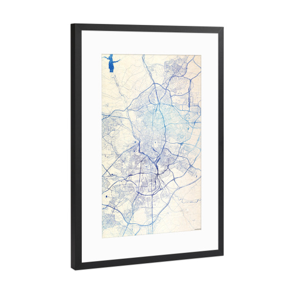 Poster mit Rahmen Schwarz (Metallic) "Madrid Spanien Blue Infusion Map I" artboxONE - Städte,Reise,Kartografie