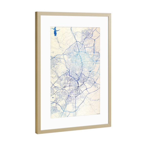 Poster mit Rahmen Gold "Madrid Spanien Blue Infusion Map I" artboxONE - Städte,Reise,Kartografie - Städte,Stadtkarte,Wasserfarbe,Rosequartz