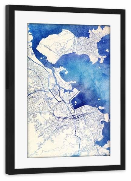 Poster mit Rahmen schwarz "Rio-de-Janeiro Brasilien Blue Infusion Map II" artboxONE - Städte,Reise,Kartografie