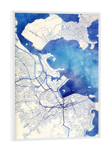 Poster mit weißem Rahmen "Rio-de-Janeiro Brasilien Blue Infusion Map II" artboxONE - Städte,Reise,Kartografie